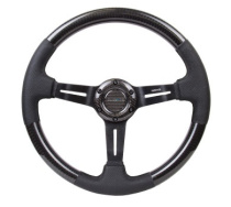 NRG Sportratt Kolfiber med Svart Centrum / Lädergrepp 350mm (1.5'' Djup)